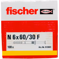 Fischer 513841 ancoraggio a vite e tassello 100 pz Kit di viti e tasselli a muro 60 mm - Vista aggiuntiva 4