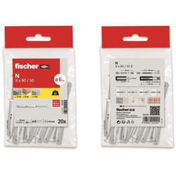 fischer - Tasselli e viti a colpo N 6x80, tasselli cemento, Confezione da 20 pezzi