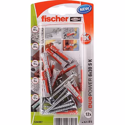 Fischer 534997, Kit vite e tassello, Nylon, Grigio, Rosso, Viti a croce, PZ2, 6 mm