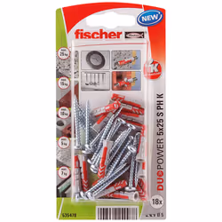 Fischer 535478, Kit di viti e tasselli a muro, Mattone, Cemento, 25 mm, 5 mm, 4 cm, 3,5 mm