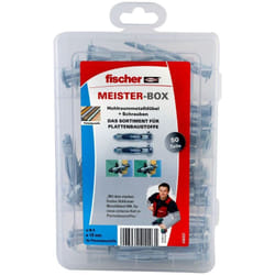 fischer Maister-Box tasselli per cavità, scatola di assortimento con 50 tasselli in metallo cavità e viti, adatti per materiali da costruzione a