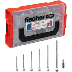 Fischer - FixTainer 525x Viti per Legno Torx PowerFast fpf ii ctp, Include 2 Inserti per Avvitatore, Filetto Parziale, Autofilettanti, Testa Svasata,