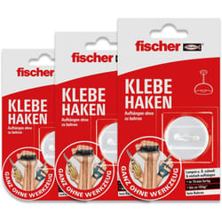 Fischer - 3x Gancio Strong, Ganci Adesivi con Colla Bicomponente senza Bucare il Muro, per Appendere a Soffitto e a Parete Fino a 10 Kg, per Luci,