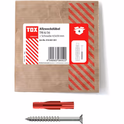 Tassello universale Tri 6x36 mm con vite (6 pz.) Quantità di contenuto: 5 borsa per pacco Altezza 0,80 Diametro del trapano 6 ...