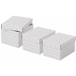 Esselte - Set di 3 Contenitori Piccoli con Coperchio in Cartone Riciclato e Riciclabile al 100%, Ottimali per lo Stoccaggio o come Confezione Regalo,