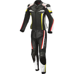 Büse Mille Abito in pelle da moto da donna a due pezzi, nero-rosso-giallo, dimensione 36 per donne