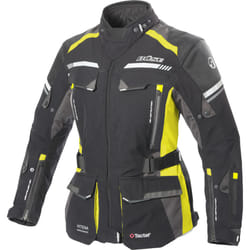 Büse Highland 2 Giacca tessile moto da donna, nero-grigio-giallo, dimensione 38 per donne
