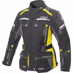 Büse Highland 2 Giacca tessile moto da donna, nero-grigio-giallo, dimensione 42 per donne