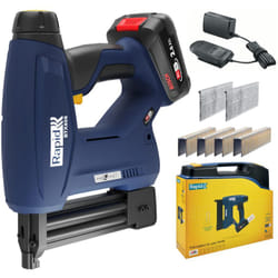 BTX606 18V P4A Graffatrice Alimentata a Batteria con Luce a led, Adatta a Lavorare su Legno, Include 200 x Chiodini, 200 x Graffette, Batteria,