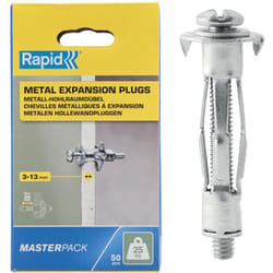 Rapid - Confezione da 50 Tasselli ad Espansione in Metallo per Pareti Cave in Cartongesso e Truciolari dallo Spessore di 3-13 mm, Supportano fino ad