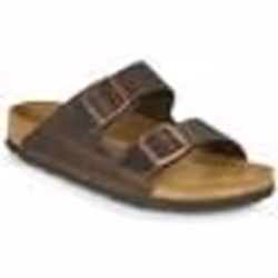 Sandalo unisex in pelle marrone, modello classico Arizona Sretta di Birkenstock.
