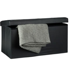Relaxdays - Cassapanca Contenitore, Pouf Pieghevole in Similpelle, HxLxP 38 x 76 x 38 cm, Panca con Coperchio, Nero