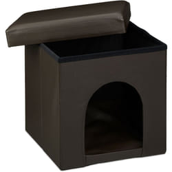 Relaxdays - Cuccia per Cani Sgabello hlp 38 x 38 x 38 cm Stabile Pouf a Cubo, Nicchia Gatti Similpelle da Salotto Marrone