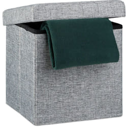 Pouf Pieghevole Con Contenitore, Sgabello a Forma di Cubo, Lino, Coperchio Rimovibile, 38x38x38 cm Grigio - Relaxdays