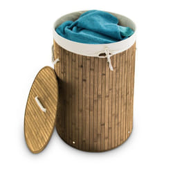 Relaxdays 10019051_126 porta biancheria 70 L Rotondo Bamboo, Cotone, Poliestere Bamboo