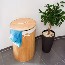 Relaxdays 10019051_126 porta biancheria 70 L Rotondo Bamboo, Cotone, Poliestere Bamboo