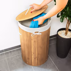 Relaxdays 10019051_126 porta biancheria 70 L Rotondo Bamboo, Cotone, Poliestere Bamboo