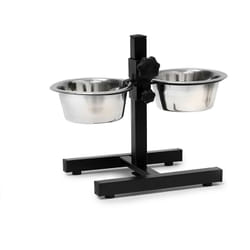 Relaxdays - Ciotole Rialzate per Cani in Acciaio, 0,8 l, HxLxP: 27x36x21,5 cm, Supporto Regolabile, Antiscivolo, Argentato