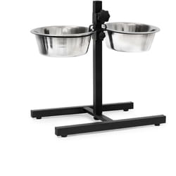 Relaxdays Ciotole Rialzate per Cani in Acciaio, 1,6 l, HxLxP: 42x46x27 cm, Supporto Regolabile, Antiscivolo, Argentato