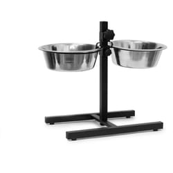 Relaxdays Ciotole Rialzate per Cani in Acciaio, 2,2 l, HxLxP: 42x53x26 cm, Supporto Regolabile, Antiscivolo, Argentato