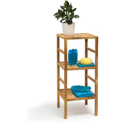 Scaffalle a Colonna in Legno, 3 Ripiani hlp 85 x 35,5 x 35,5 , Mobile Universale per Bagno e Salotto, Naturale - Relaxdays