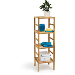 Scaffalle a Colonna in Legno, 4 Ripiani hlp 117x35,5x35,5 , Mobile Universale per Bagno e Salotto, Naturale - Relaxdays