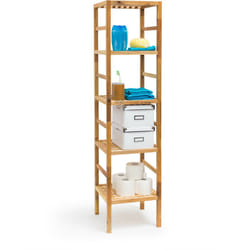 Scaffalle a Colonna in Legno, 5 Ripiani hlp 150x35,5x35,5 , Mobile Universale per Bagno e Salotto, Naturale - Relaxdays