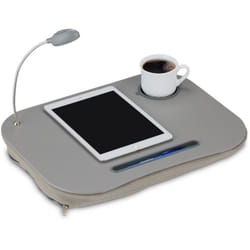 Relaxdays - Supporto con Cuscinetto, Tavolino per Computer, Poggia pc, Cuscino imbottito, Luce led, Grigio