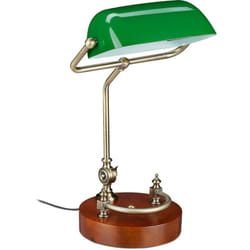 Relaxdays - Lampada Ministeriale, con Paralume Orientabile in Vetro e Base in Legno, Luce Scrivania, Biblioteca, Verde