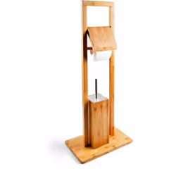 Relaxdays 10017160, Scopino da bagno e supporto, Legno, Bamboo, Plastica, Acciaio inox, Timeless, 360 mm