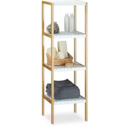 Scaffale da Bagno in Bambù, hlp: 110 x 33 x 34 cm, 4 Ripiani, Mobiletto Salvaspazio Cucina, Naturale Bianco - Relaxdays