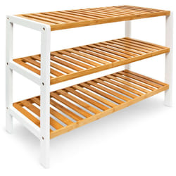 Relaxdays Scarpiera in Bambù, HLP 70 x 54,5 x 24 cm, 3 Ripiani, per 9 Paia di Scarpe, Leggera, Marrone Naturale Bianco