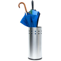 Relaxdays - Portaombrelli Rotondo in Acciaio Inox, Design Moderno Techno, Contenitore per Ombrelli, Bastoni, Argentato