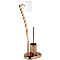 Set da Accessori per wc, Porta Scopino in Acciaio Inox e Portarotolo, Piantana, HxLxP: 75 x 21 x 26 cm, Rame - Relaxdays