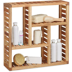 Scaffale Pensile da Parete, da Bagno, 5 Ripiani, in Legno, HxLxP: 50x15x15 cm, Mensola Cucina, Marrone Chiaro - Relaxdays