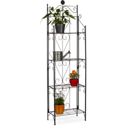 Relaxdays - Scaffale Porta Piante, Metallo, 4 Ripiani, Pieghevole, per Esterni, Portafiori, HxLxP: 157 x 44 x 24 cm, nero