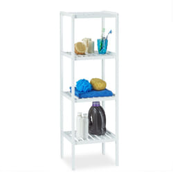 Scaffale da Bagno, Bambù, Ripiani Portaoggetti, Mobiletto Salvaspazio, 110x34,5x33 cm, Mobile Cucina, Bianco - Relaxdays