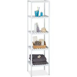 Scaffale da Bagno, Bambù, Ripiani Portaoggetti, Mobiletto Salvaspazio, 139,5x34,5x33 cm, Mobile Cucina, Bianco - Relaxdays