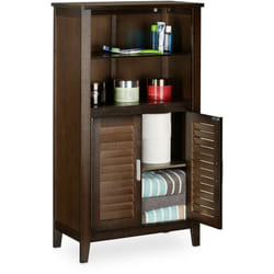 Lamell Mobile da Bagno Marrone Scuro, Armadietto in Bambù, Mobiletto Telefono, HxLxP: 92 x 50 x 25,5 cm - Relaxdays