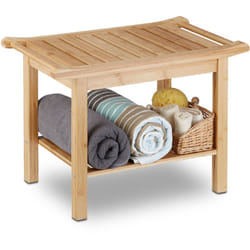 Sgabello, Mobiletto da Bagno in Bambù, Ripiano, Alzatina, Pouf, in Legno, HxLxP: 45 x 66 x 40 cm, naturale - Relaxdays