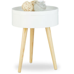 Relaxdays - Tavolino da Salotto Rotondo con Vassoio, Design Scandinavo, Mobiletto Basso, HxLxP: 50 x 38 x 38 cm, Bianco