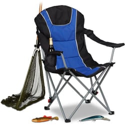 Sedia da campeggio, pesca pieghevole schienale imbottito regolabile richiudibile HxLP: 108x90x72 cm blu nero - Relaxdays