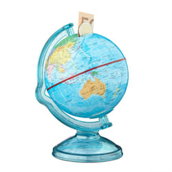 Relaxdays - Salvadanaio a Forma di Mappamondo, Mappa Politica del Mondo, Scritte in Inglese, hlp 16,5x14x14 cm, colorato
