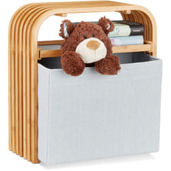 Sgabello contenitore pouf portaoggetti design in legno di bambù piccola seduta da ingresso beige - Relaxdays