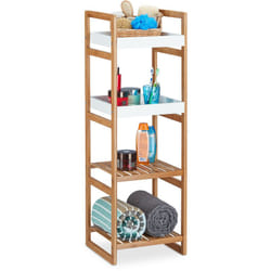 Scaffale Bagno, 4 Mensole, Design Aperto in Bambù, Libreria, Cucina, hlp: 110x36x33 cm, aspetto legno/bianco - Relaxdays