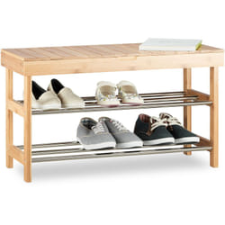 Relaxdays 10021566 Panca Scarpiera con Scomparto Interno, Bambù, Panchetta Porta-Scarpe, 6 Paia, HxLxP: 43x74x30 cm, Marrone