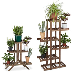 Relaxdays - 2x fioriere a scala, 3 ripiani in legno scaffale porta-fiori da interno hlp: 82,5 x 83 x 28,5 cm, legno