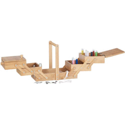 Relaxdays - Cestino Cucito Piccolo Bambù Scatola Box Vuoto Porta-cucito Apribile con Coperchio hlp: 20x24x13,5 cm Beige