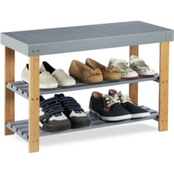 Relaxdays - Scarpiera in Bambù, 2 Ripiani, Aperta, Panca, con Venature Naturali del Legno, hlp: 45x70x28,5cm, Grigio