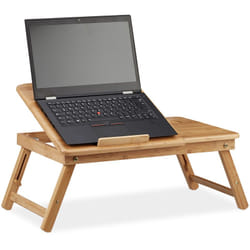 Relaxdays - Tavolino Porta Pc Altezza Regolabile Da Letto, Supporto Laptop Bambù Con Cassetto 30x69x35 cm, Marrone Chiaro